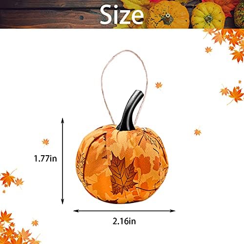 12 Pcs Fall Thanksgiving Hanging Pumpkin Ornament with Maple Leaf Gingham Fabric