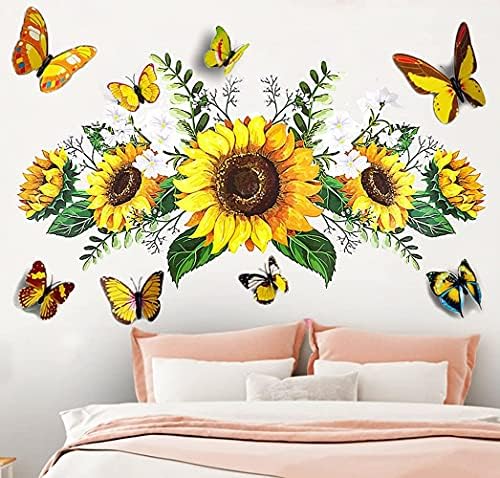 SPRT 3D Sunflower Wall Sticker Set with Butterfly Decals
