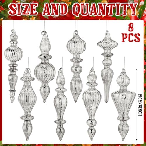 Mifoci 8 Pcs 6 Inch Mercury Glass Finial Christmas Ornaments