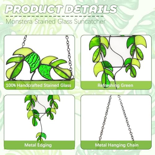 Monstera Stained Glass Window Hanging Plant Suncatcher