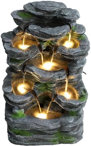 TITIMO 7-Tier Rock Water Fountain with Lights