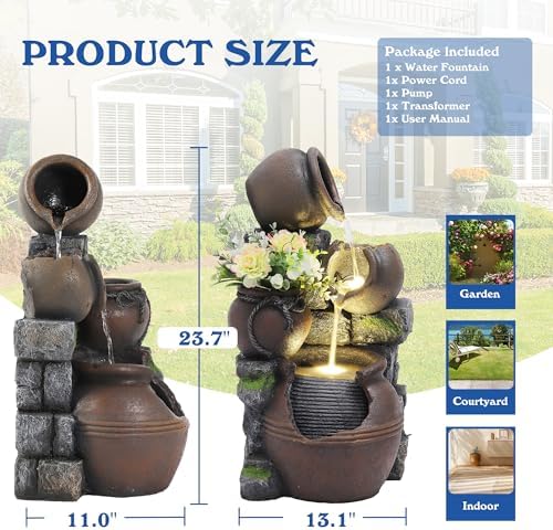 4-Tiers Garden Waterfall Fountain with LED Light