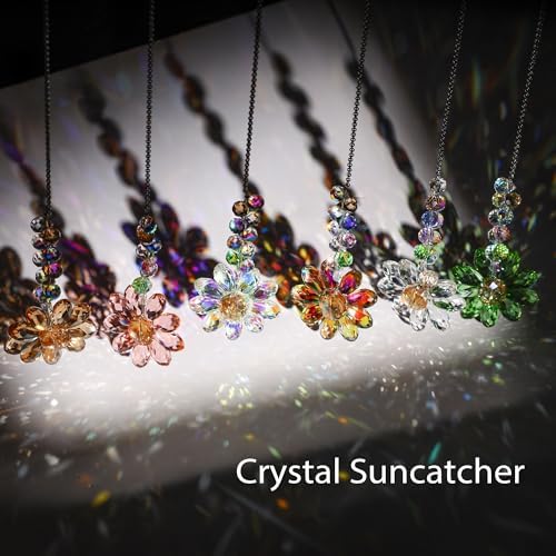 HDCRYSTALGIFTS 6PCS Crystal Sunflower Suncatchers Hanging Decor