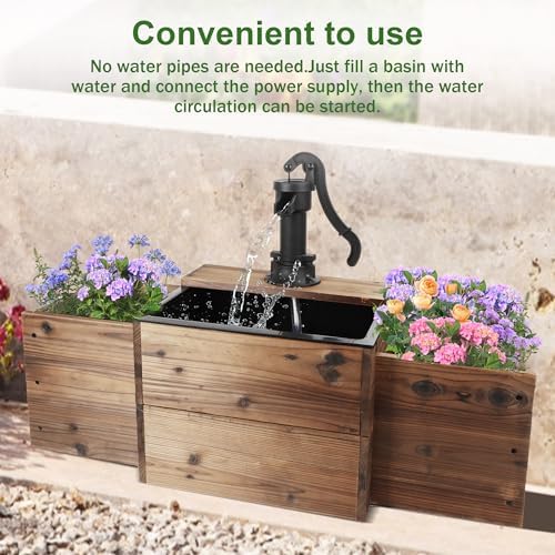Outdoor Water Fountain with Wooden Base and Flower Box