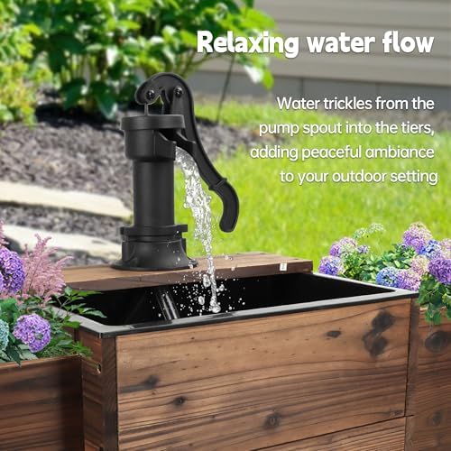 Outdoor Water Fountain with Wooden Base and Flower Box
