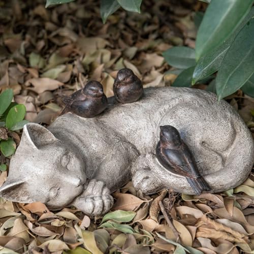 Sleeping Cat Garden Statue - 12 Inch Resin Pet Memorial Figurine