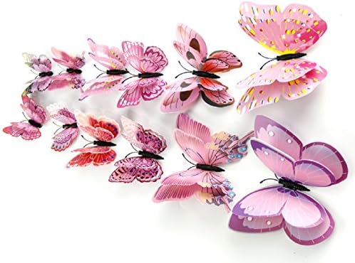 12PCS Mixed 3D Pink Butterfly Wall Stickers Decor Art