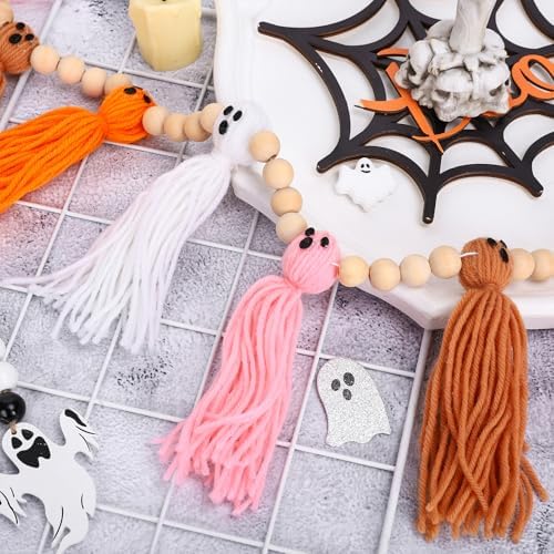 Whaline Halloween Ghost Garland Tassel with Wood Beads