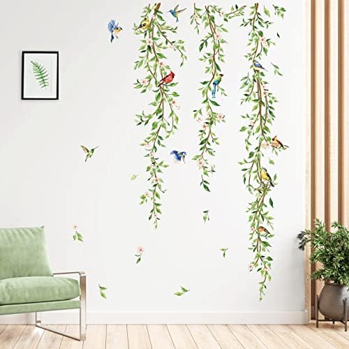 Hanging Vine Wall Decals with Birds and Green Leaves