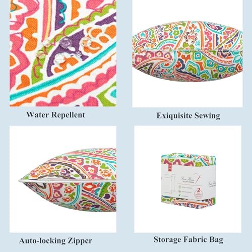 FUNHOME Outdoor Pillow Covers Pack of 2 18x18 Inch Melora Paisley