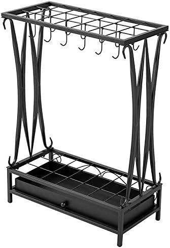 MyGift Modern Black Metal Umbrella Rack with 21 Slots and 12 Hooks