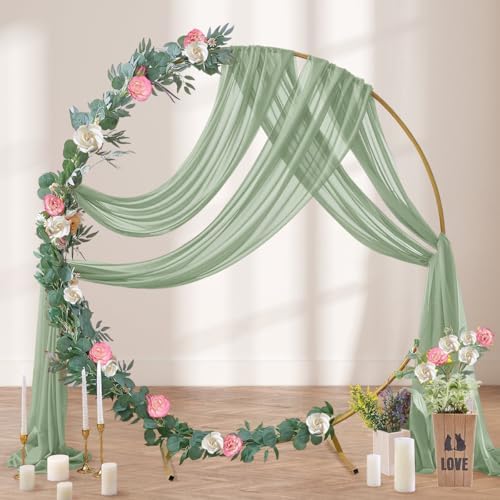 Sage Green Chiffon Draping Fabric 2 Panels Wedding Arch Decor