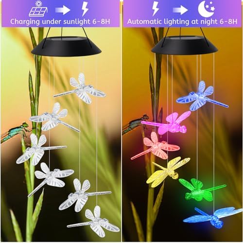 AVEKI Solar Wind Chimes Outdoor Dragonfly