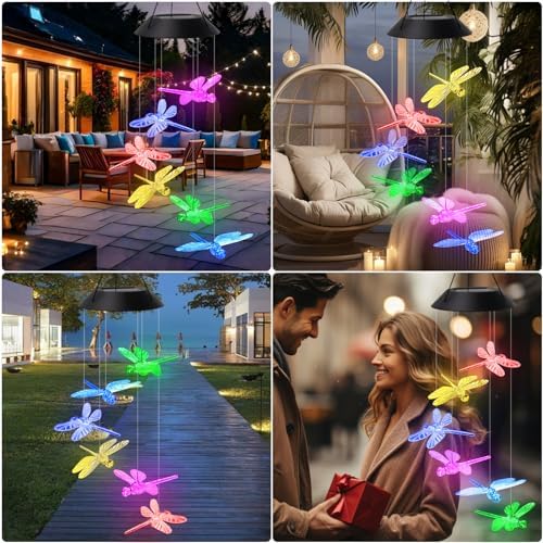 AVEKI Solar Wind Chimes Outdoor Dragonfly