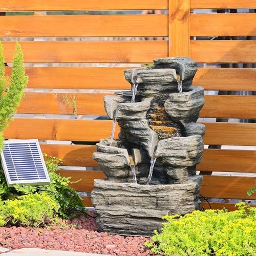 6 Tier Solar Rock Water Fountain with LED Lights