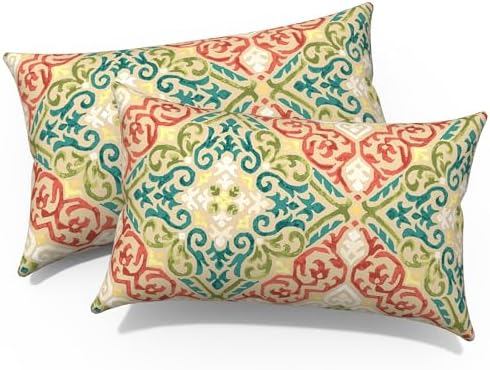 Melody Elephant Geometric Orange Lumbar Pillow 12x20 Inch Pack of 2
