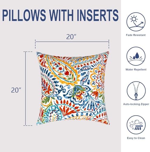 Melody Elephant Outdoor Throw Pillows Set of 2 20x20 Inch Paisley Multi