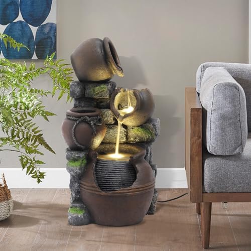 TITIMO Outdoor Water Fountain with Flower Pot and Lights