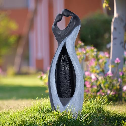 Modernist Embracing Couple Fountain with LED Lights 319H Gray