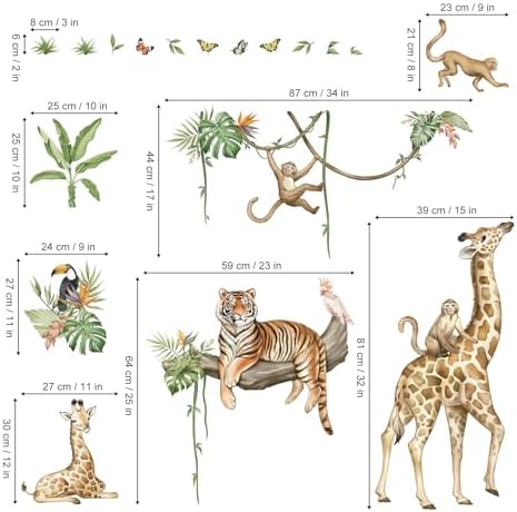 Wondever Large Jungle Animal Wall Stickers for Kids Room