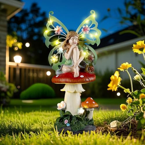 Solar Fairy Garden Decor with Mushroom and Snail