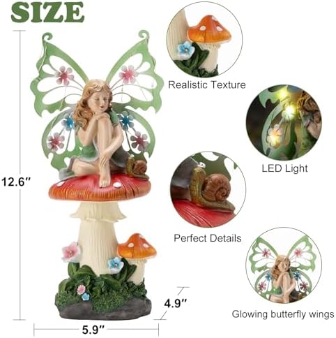 Solar Fairy Garden Decor with Mushroom and Snail