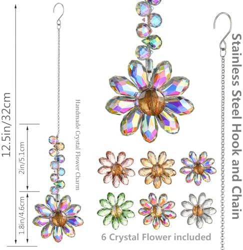 HDCRYSTALGIFTS 6PCS Crystal Sunflower Suncatchers Hanging Decor