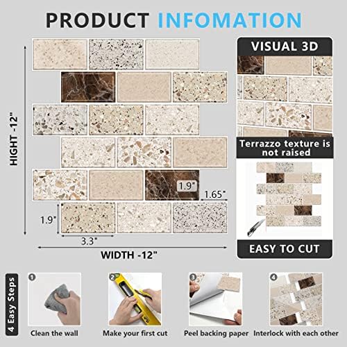 URCOLOR 12x12 Inch Backsplash Tiles 10 Sheets Kitchen Bathroom