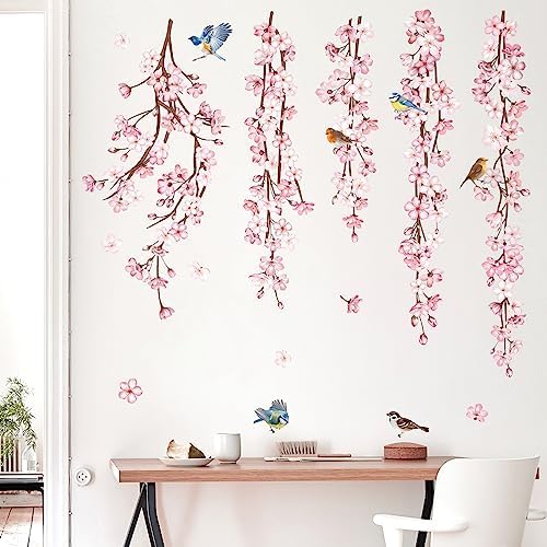 Cherry Blossom Flower Vine Wall Decals for Living Room Bedroom Office