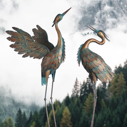 Oritty Metal Heron Garden Statues Set of 2 38-42 Inch Copper