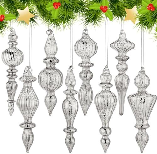 Mifoci 8 Pcs 6 Inch Mercury Glass Finial Christmas Ornaments