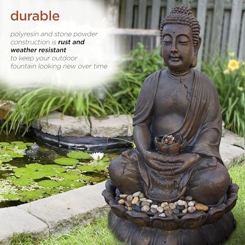Alpine Corporation GEM122 33 Inch Bronze Buddha Fountain Statue