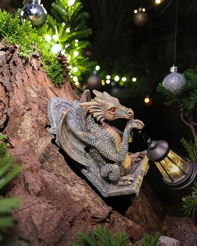 Dragon Statue Solar Lantern for Garden Decor Antique Bronze