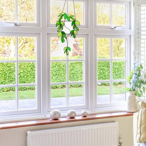 Monstera Stained Glass Window Hanging Plant Suncatcher