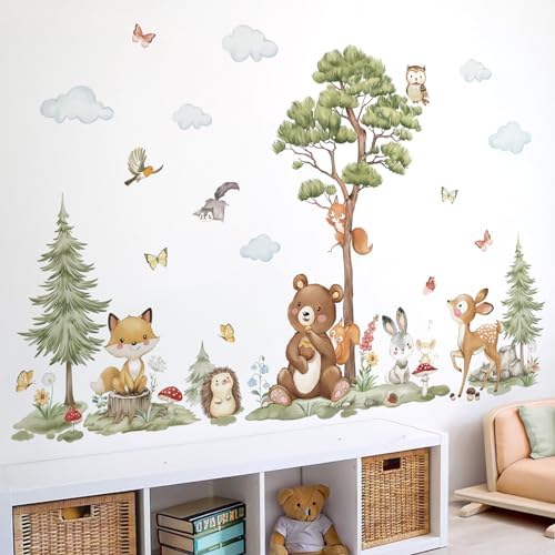 Wondever Woodland Animals Wall Decals Peel and Stick Forest Scene