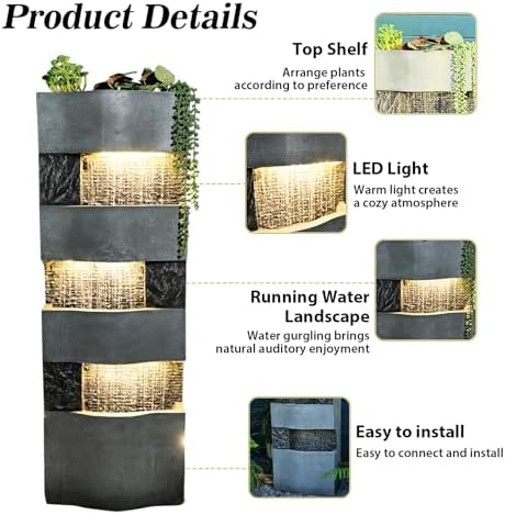 Bumilgar 405 Inch Tall Freestanding Garden Fountain with LED Lights