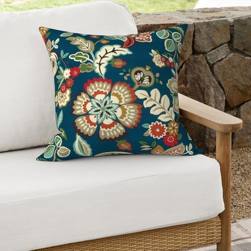 Melody Elephant Outdoor Throw Pillows 16x16 Inch Set of 2 Peacock Blue