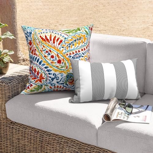 Melody Elephant Outdoor Throw Pillows Set of 2 20x20 Inch Paisley Multi
