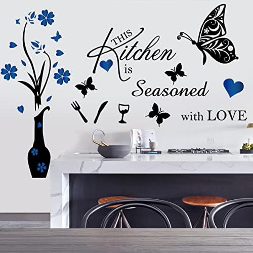Kitchen Wall Decal with Vase Flower Butterfly Quote Design