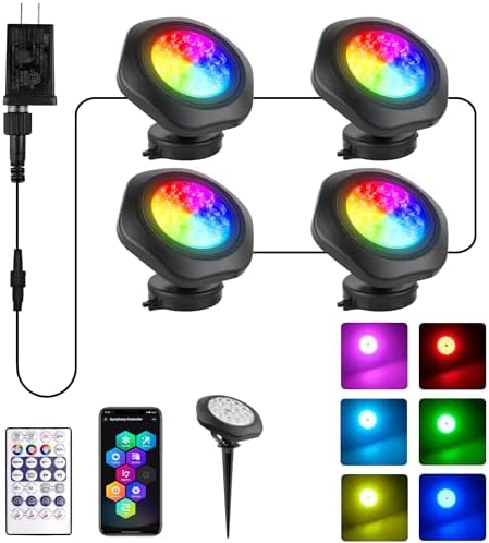 T-SUN Submersible Pond Light Set of 4 with RGB Bluetooth Control