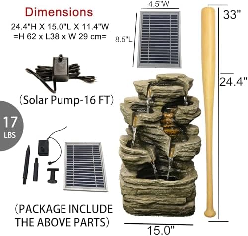 6 Tier Solar Rock Water Fountain with LED Lights