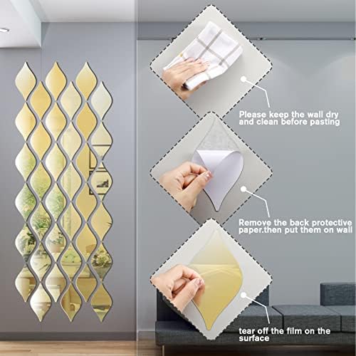 Weysat 30 Pcs 3D Teardrop Mirror Wall Stickers