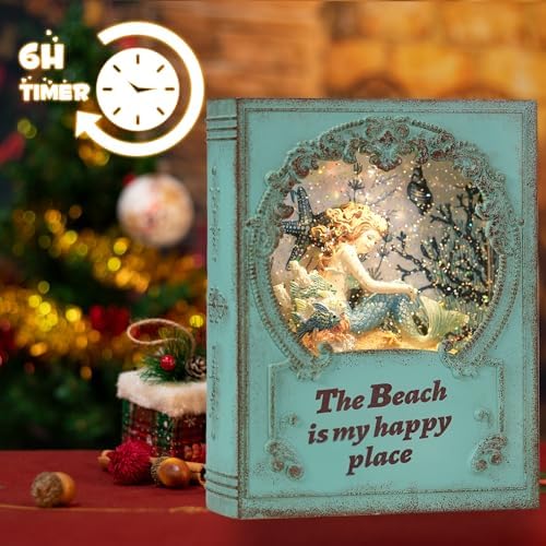 Mermaid Snow Globe Decor with LED Light and Timer