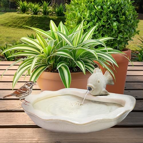 Sunnydaze Glazed Ceramic Fish Outdoor Fountain 7-Inch
