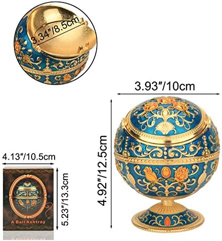 Zinc Alloy Ashtray with Lid Blue-Gold Rose Design