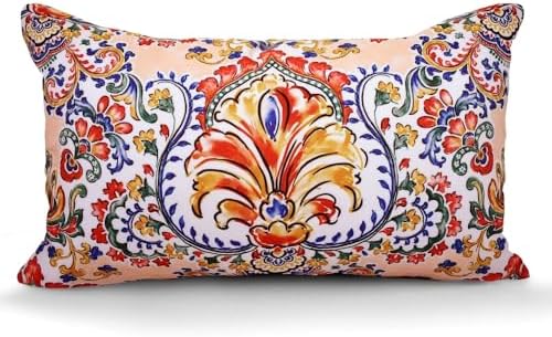 TRP Indoor Outdoor Pink White Print Throw Pillow with Insert