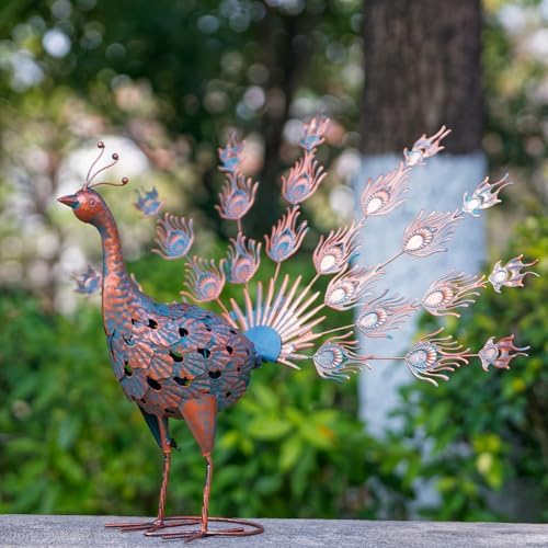 VEWOGARDEN Blue Bronze Peacock Garden Statue