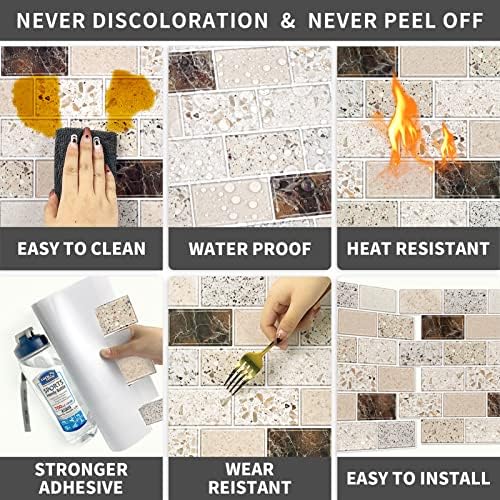 URCOLOR 12x12 Inch Backsplash Tiles 10 Sheets Kitchen Bathroom