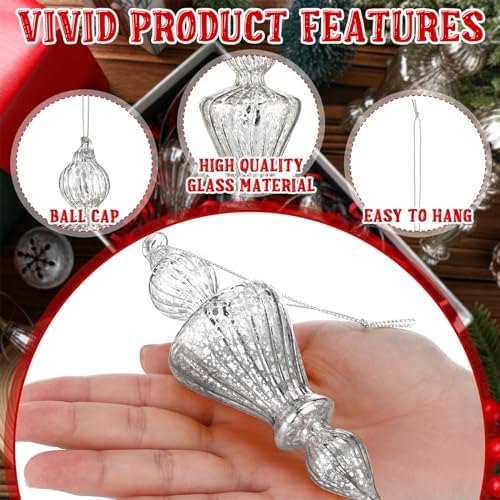 Mifoci 8 Pcs 6 Inch Mercury Glass Finial Christmas Ornaments