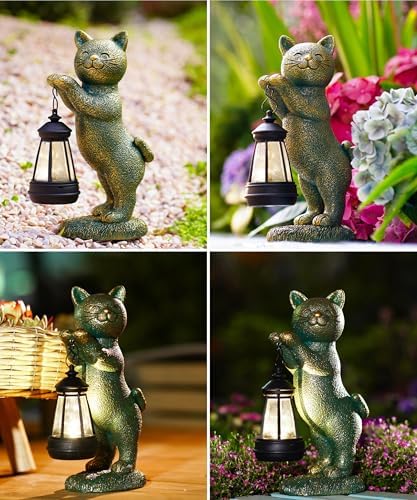 Nacome Solar Cat Outdoor Statue Garden Decor